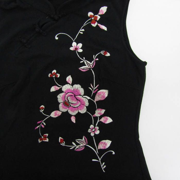 タバサ カットソー シャツ トップス ノースリーブ 花柄刺繍 日本 タバサ カットソー シャツ トップス ノースリーブ 花柄刺繍 日本