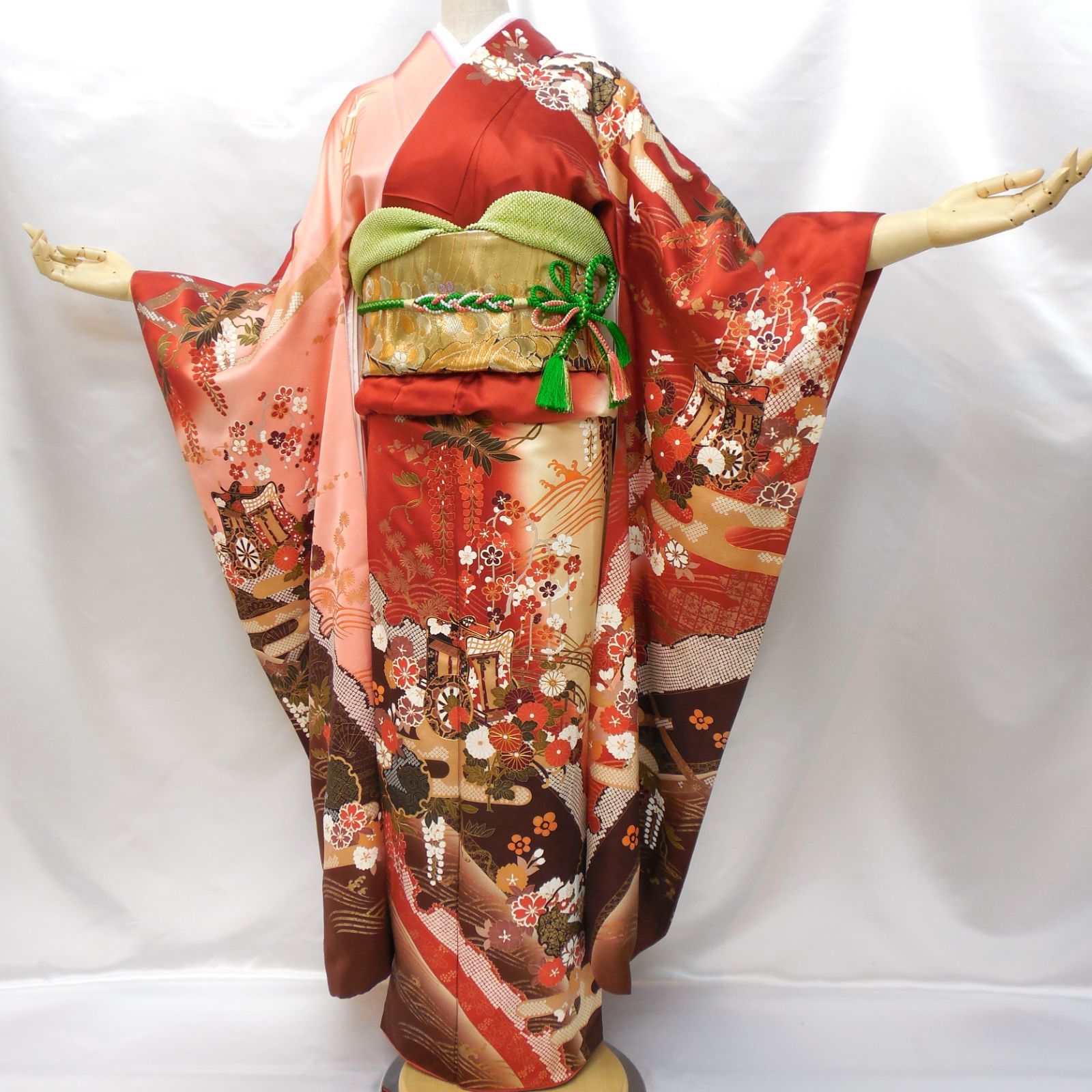 フォロワ割 振袖フルセット 正絹 成人式 振袖 7点セット 振袖Lサイズ Mサイズ レッド系 古典柄 華やか