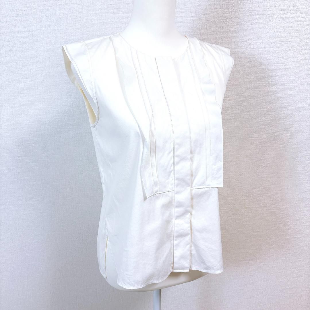 FOXEY ノースリーブブラウス コットン 38 ホワイト 無地