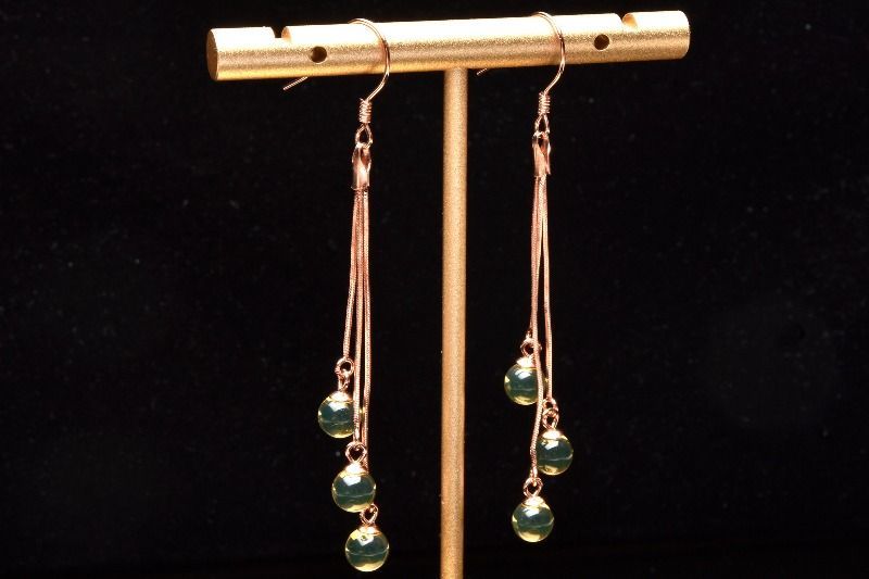 シルバー925 ブルーアンバー　5.5mm　ピンクゴールド フックピアス パワーストーン 天然石 _PRG810