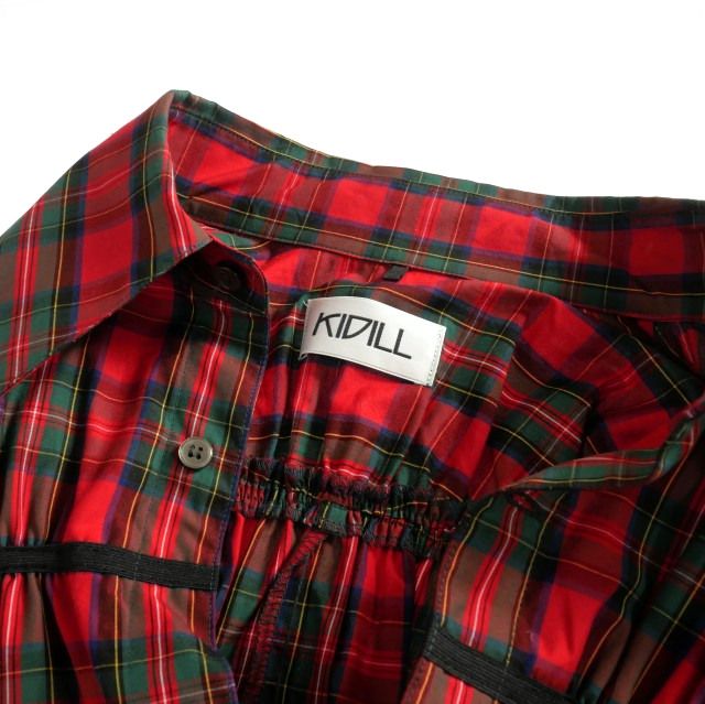 キディル KIDILL 23SS GATHERED SHIRT チェックシャツ 長袖 44 レッド 