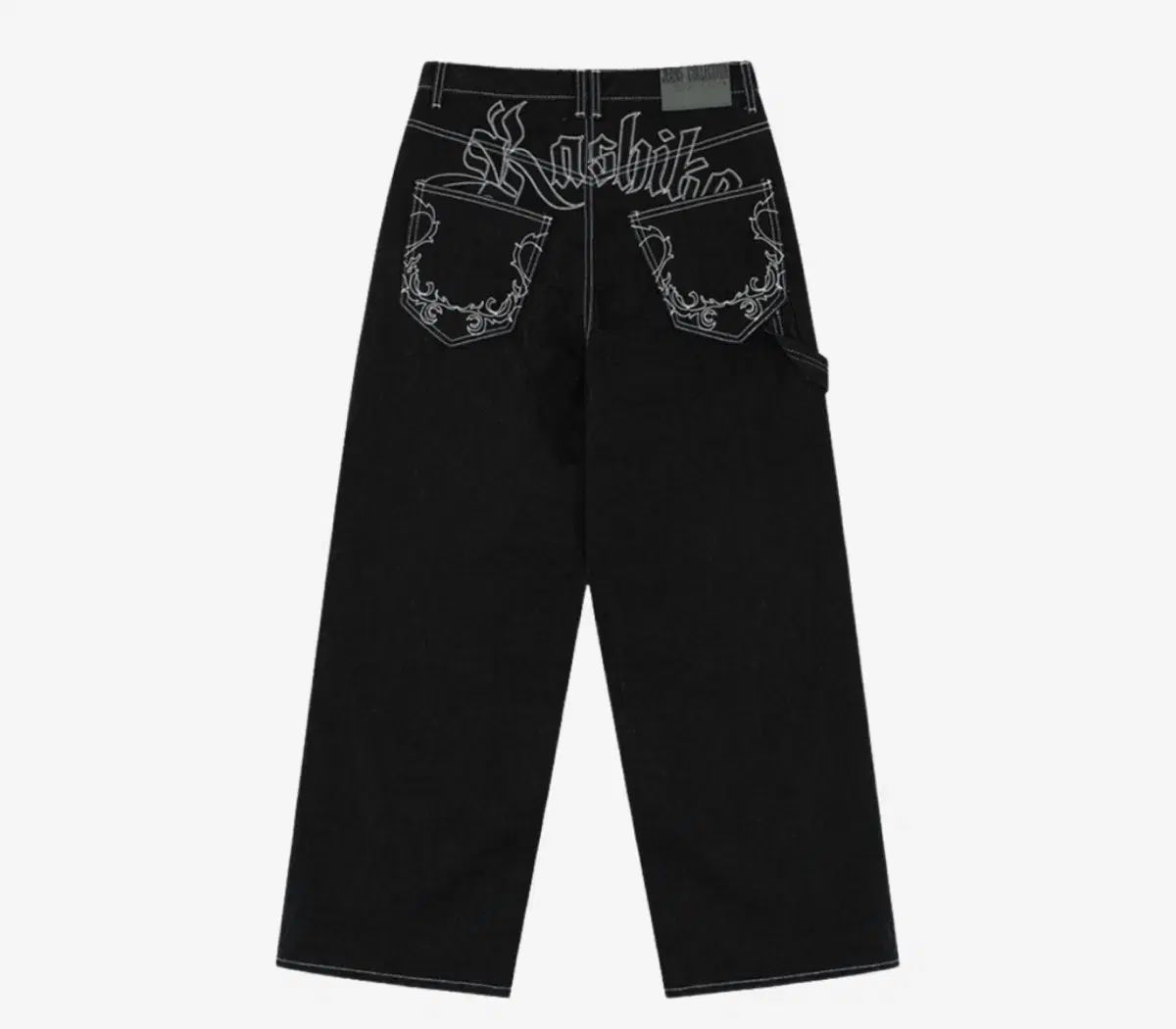 カシコ 刺繍 ノンフェイド デニム パンツ ブラック