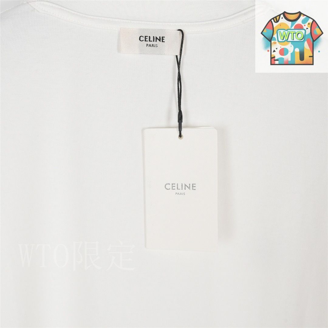 CELINE ホワイト Tシャツ ロゴ刺繍 CELINE セリーヌ ロゴTシャツ コットン S ホワイト ブラック