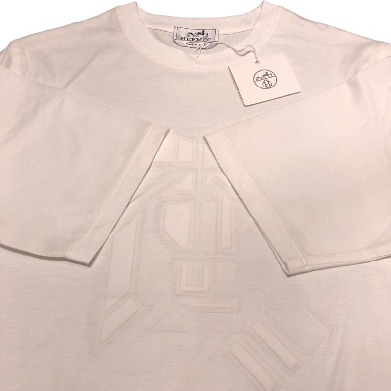 エルメス HERMES Chevaux en syme 3DプリントTシャツ ホワイト コットン メンズ 半袖Ｔシャツ