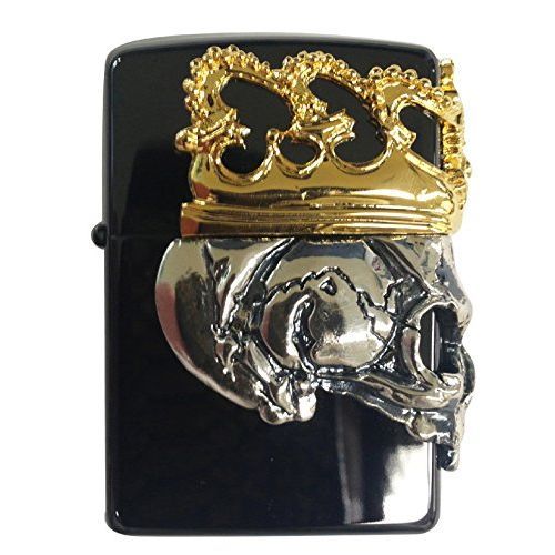 Zippo(ジッポ) オイルライター スカル チタンブラック/メタル(金メッキ