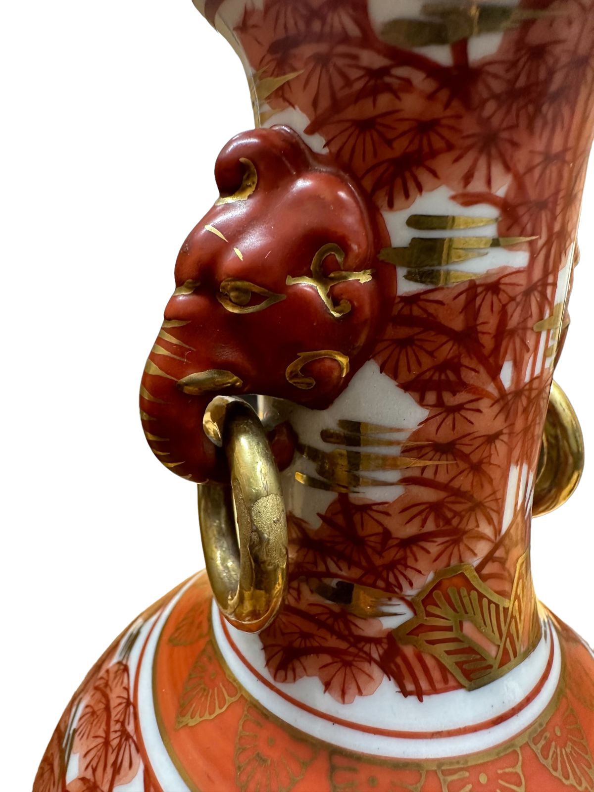 花入 湖東 焼 象遊環双耳 金彩色絵人物 赤絵 細密手描 花瓶 金襴手 箱
