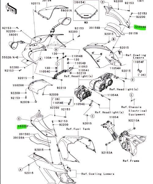 しーたーとなります。 カワサキ ZZR1400 インナーカウリング RH Cowling Inner Rh 55028-0062