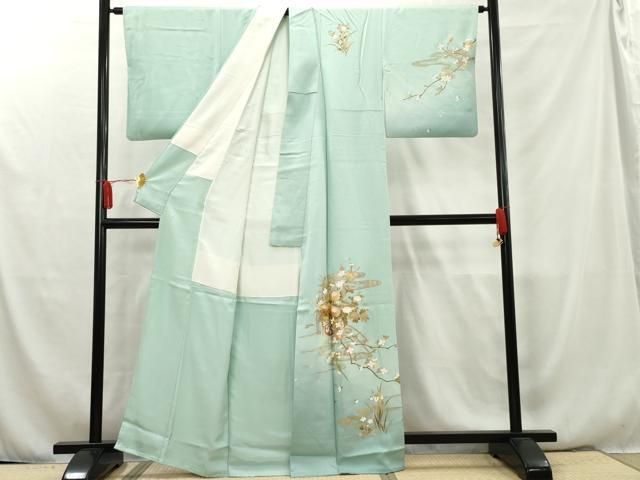 平和屋着物▽訪問着 単衣 友禅 草花文 金銀彩 正絹 逸品 AAAW1354fy