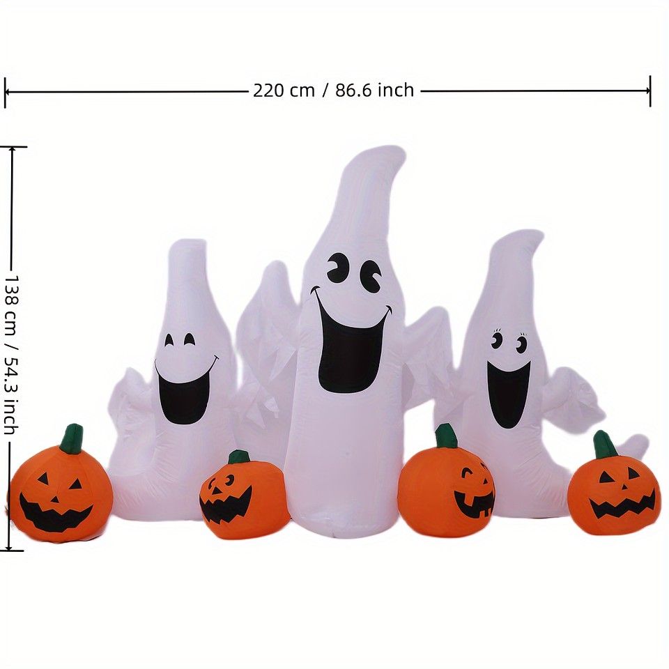高さ213cm ハロウィーン インフレータブル ゴースト かぼちゃ LEDライト付 屋外装飾 自立型 ポンプ内蔵 電源コード長約2m 庭|玄関|イベント会場に最適
