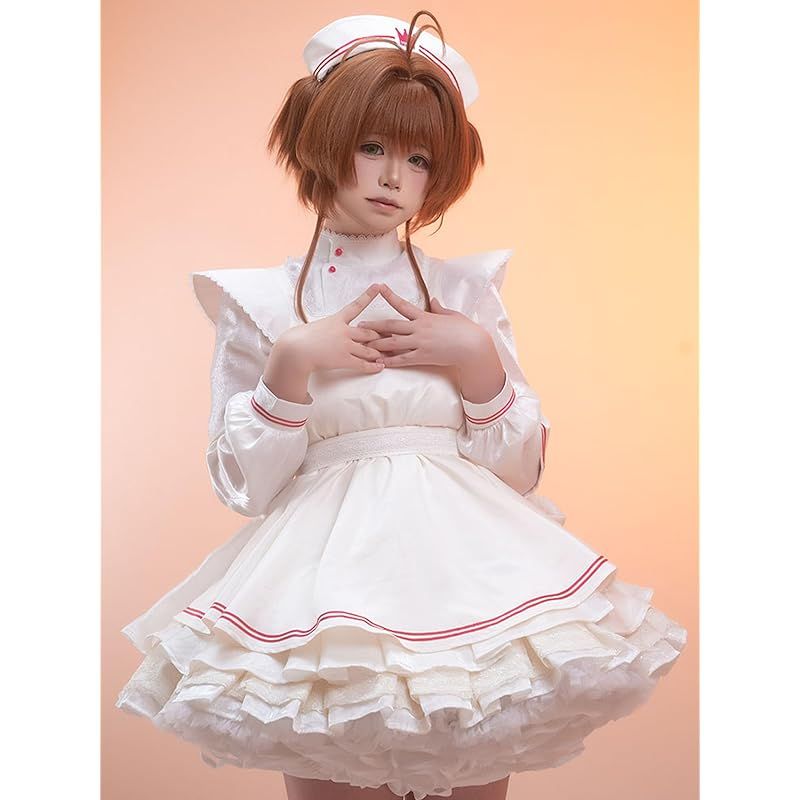 在庫 Miccostumes レディース 大人 アニメ ゲーム 魔力少女風 ナース風 看護婦風 かわいい キュート 萌え かっこいい コスチューム コスプレ コス 袖なし ワンピース ドレス 仮装 変身 変装 衣装セット ホワイト XL