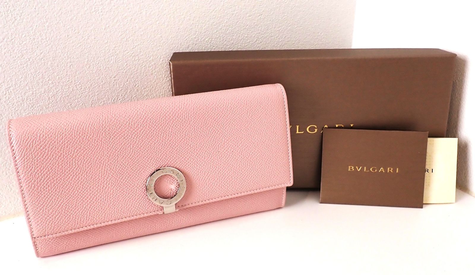 新品 BVLGARI ブルガリ ロゴ クリップ長財布 ピンク レザー