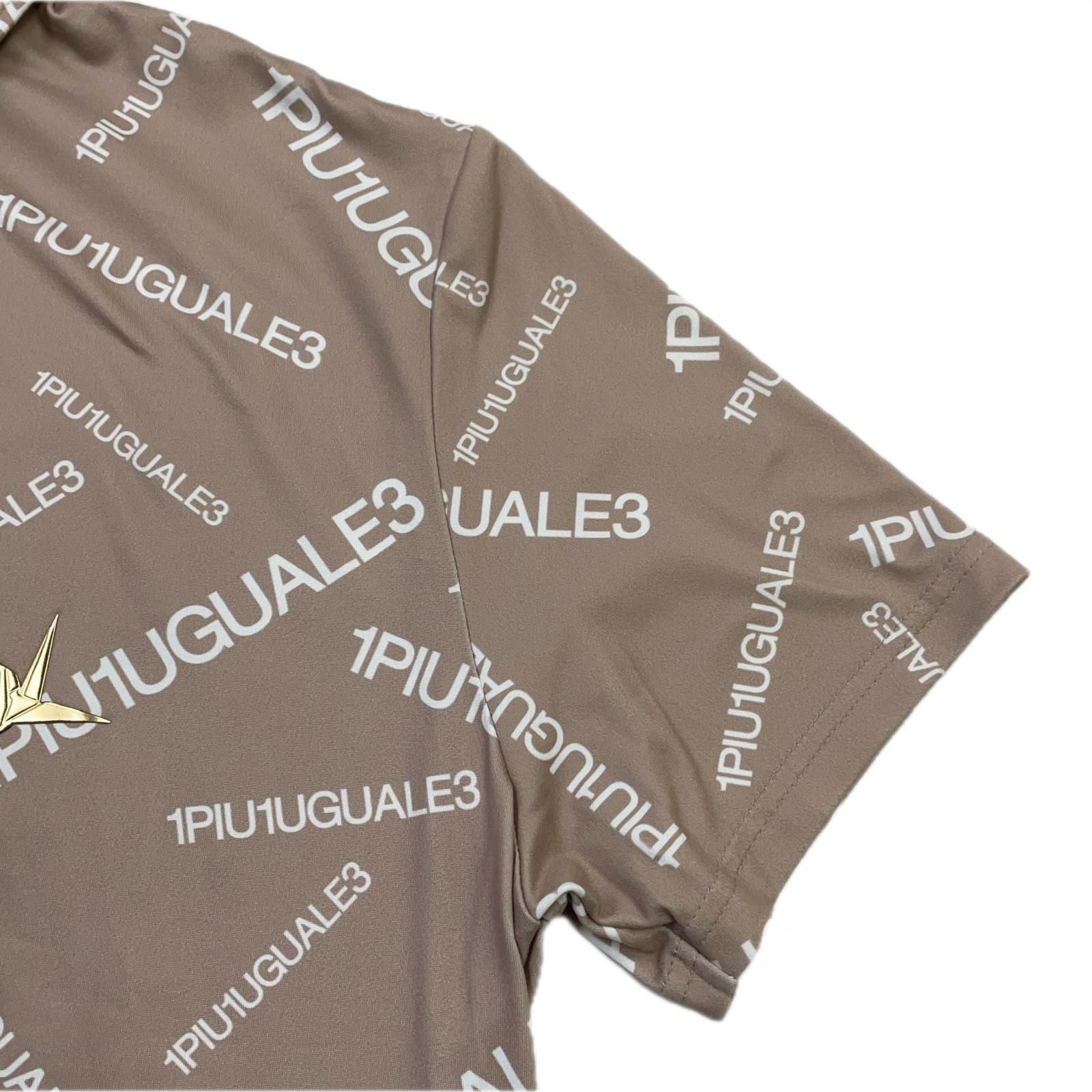 メンズ ウノピュウノウグァーレトレ 1piu1uguale3 半袖ポロシャツ 6 LL ベージュ系 ランダムロゴ総柄 ストレッチ LLC-HASEGAWATOSO_COM