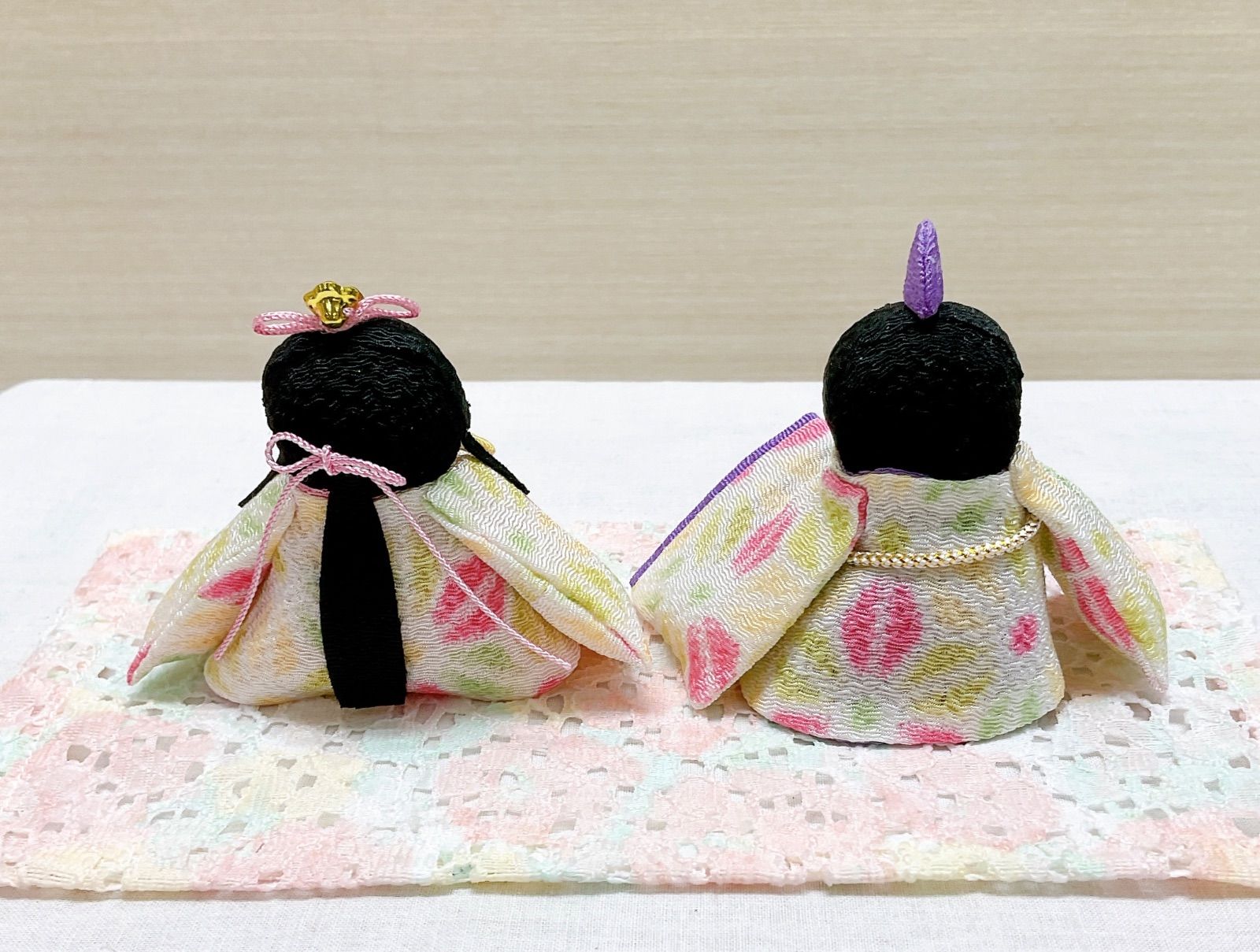 ちりめんお雛様【ぽてりひな2人(麻の葉)】ひな飾り 自分雛 女の子誕生祝い 新品 未使用品 日本製