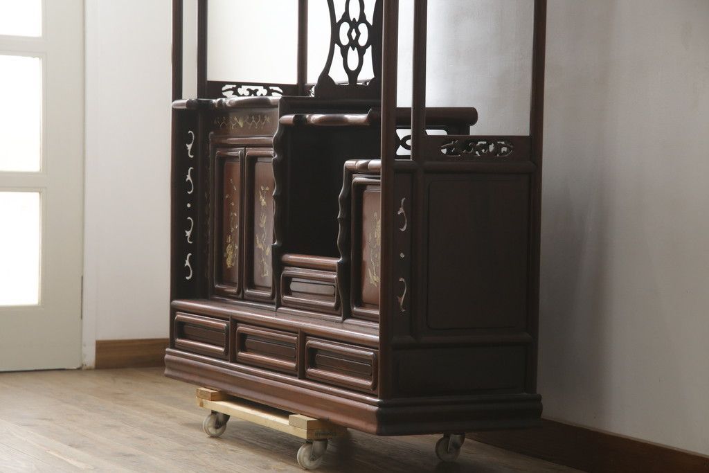 ☆事前問合せ必須☆ 飾り棚 和製ビンテージ 花梨 カリン材 螺鈿 ラデン