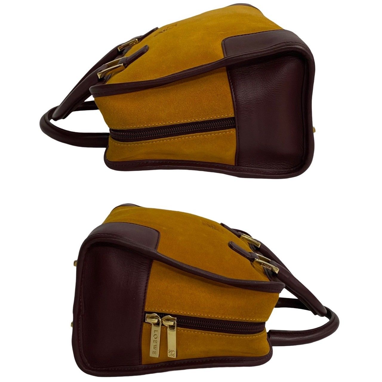 特大】ロエベ LOEWE ボストンバッグ アナグラム ロゴ型押し レザー 黒