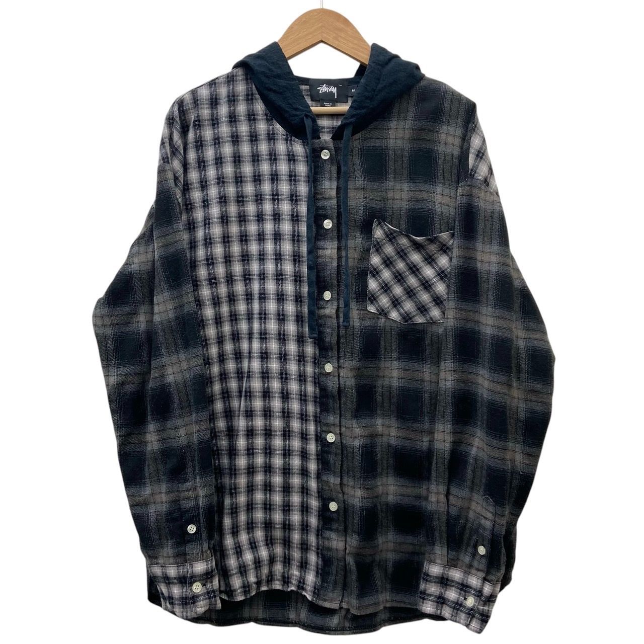 再入荷商品 stussy ステューシー ネルフーディー ネルシャツ ブラック系 M トップス
