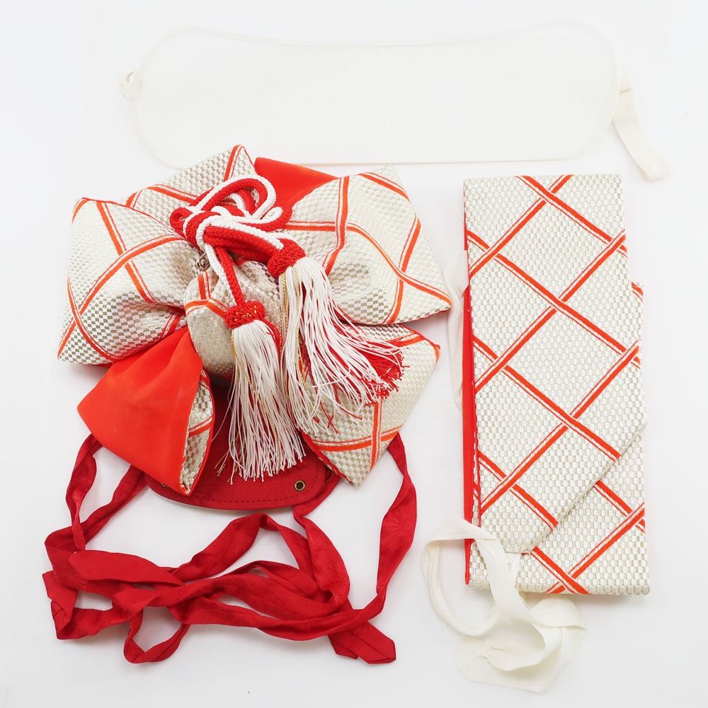 七五三 結び帯 筥迫 はこせこ セット 3-5歳 和装 ホワイト オレンジ キッズ その他帯