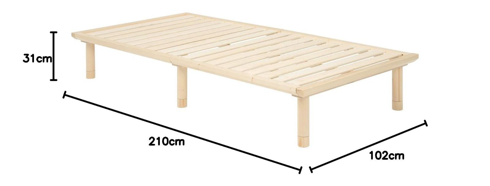 ベッド すのこベッド ベッドフレーム 萩原 敷布団 安心の耐荷重100kg 3段階高さ調整 天然木パイン材 ロングサイズ シングル ナチュラル WB-7706SNA