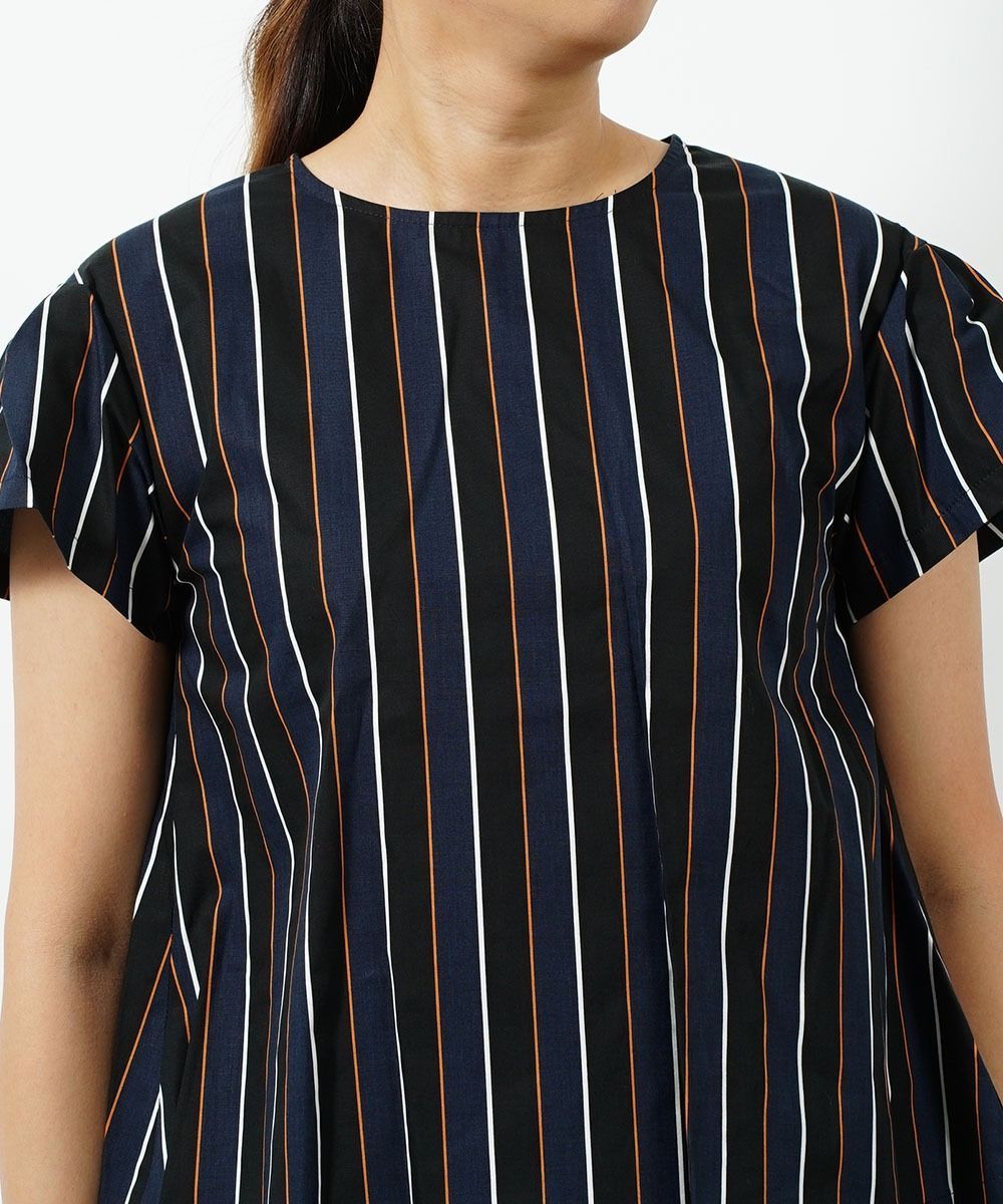 マルゴー margaux コットン ストライプ タックスリーブ ブラウス・BL