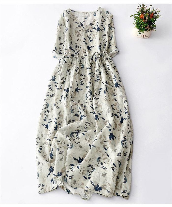 半袖ワンピース リネン