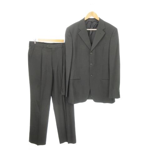 アルマーニ コレツィオーニ ARMANI COLLEZIONI シングルスーツ セットアップ 2点セット テーラードジャケット 背抜き スラックス ウール 総柄 48 M 黒 ブラック |MN16 GY11 シ