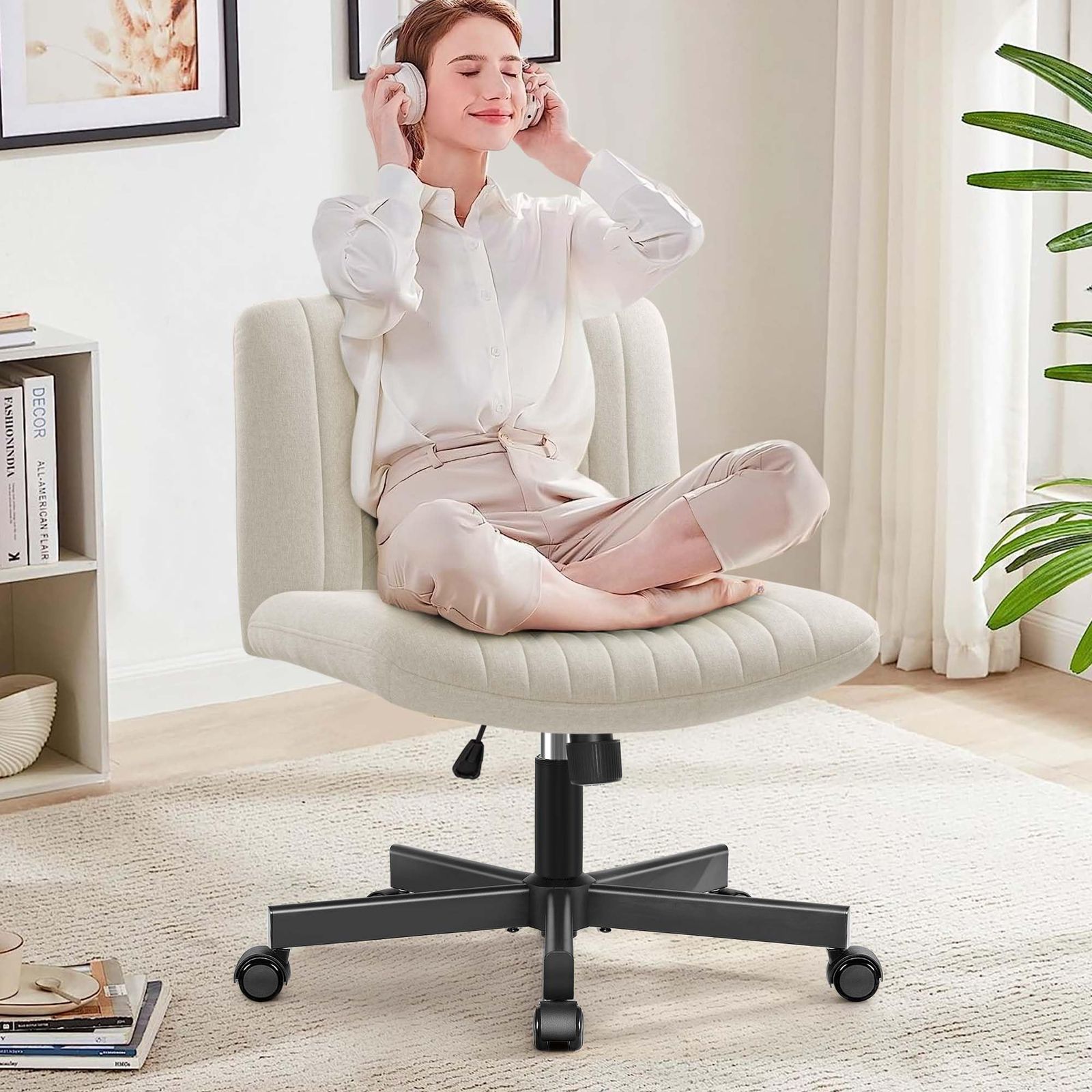 【新着商品】デスクチェア あぐら 椅子 オフィスチェア 肉厚座面 FelixKing 布張り ソファチェア 肘掛けなし 疲れない 座面広い ホイール付き回転 10cm高さ調節可能 回転軽快な小型のソファ 一