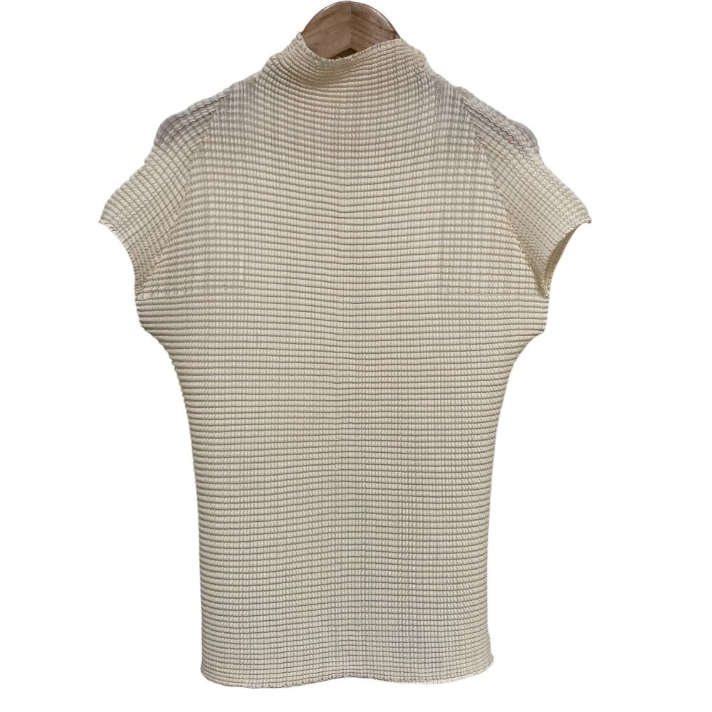 ISSEY MIYAKE イッセイミヤケ ボックスプリーツ フレンチスリーブ カットソー サイズ2 ベージュ レディース 古着