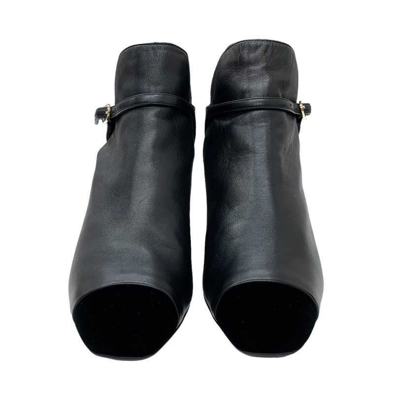 未使用 シャネル CHANEL ブーツ ショートブーツ ロゴ レザー ベロア  