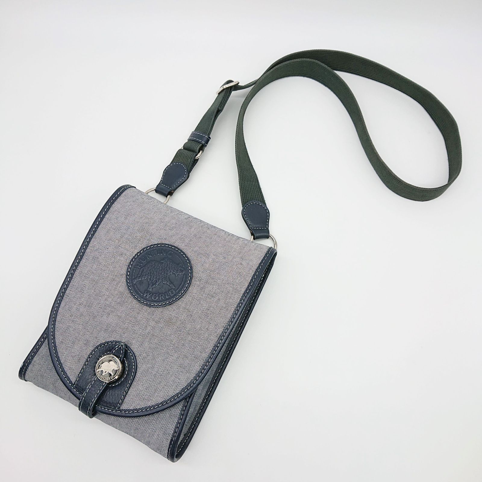 Hunting World ハンティングワールド サコッシュ ショルダーバッグ キャンバス レザー ブルー
