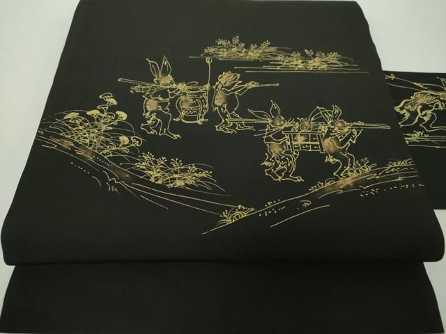 kiki 錦や塩瀬名古屋帯千鳥手描き ☆ 名古屋帯 作家物 塩瀬 手描き 雀 竹 白鼠色 O-5653