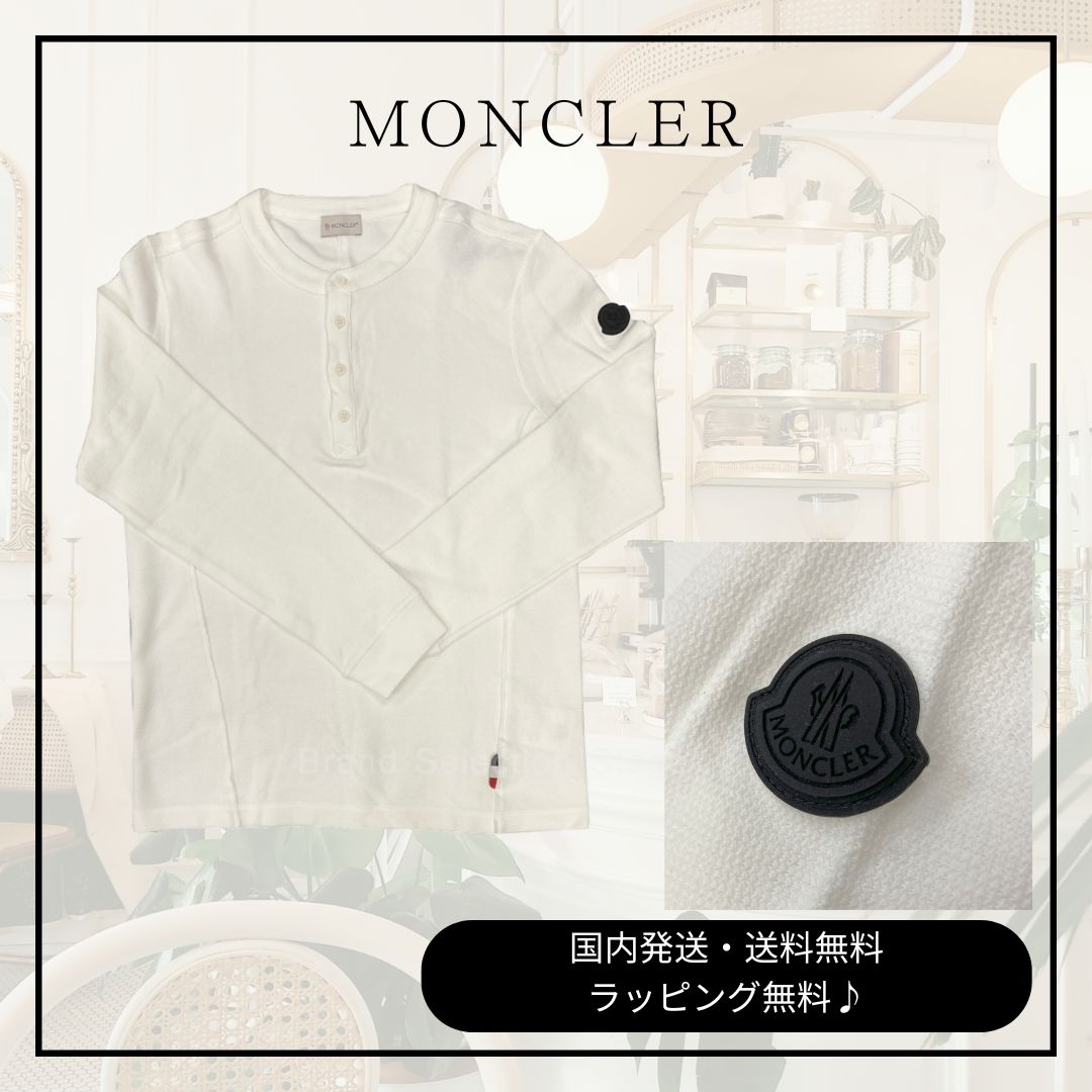 MONCLER モンクレール ヘンリーネック ロングスリーブTシャツ M ホワイト メンズ コットン F10918G72300-809HB-034