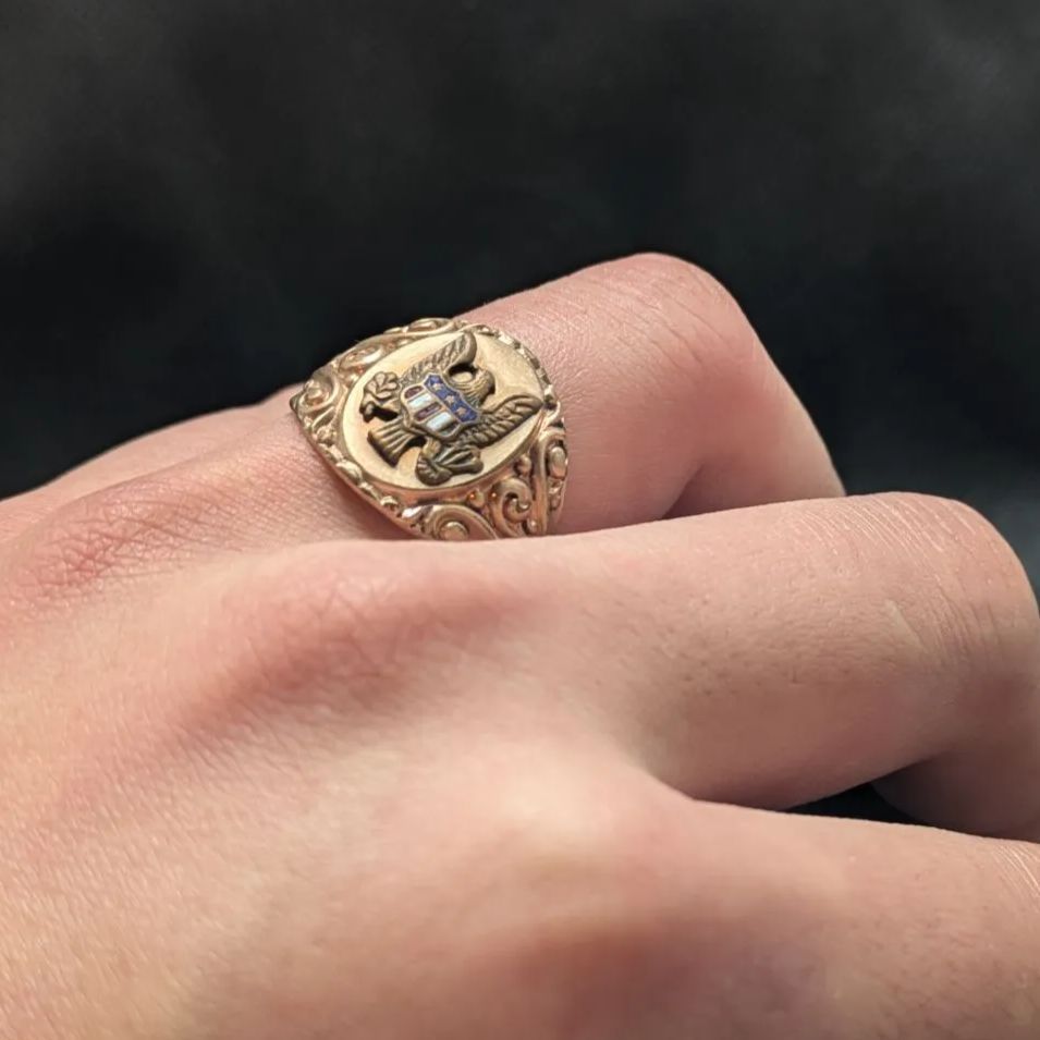 14K 19号 ゴールド シェル アーミー リング ミリタリーリング 白頭鷲