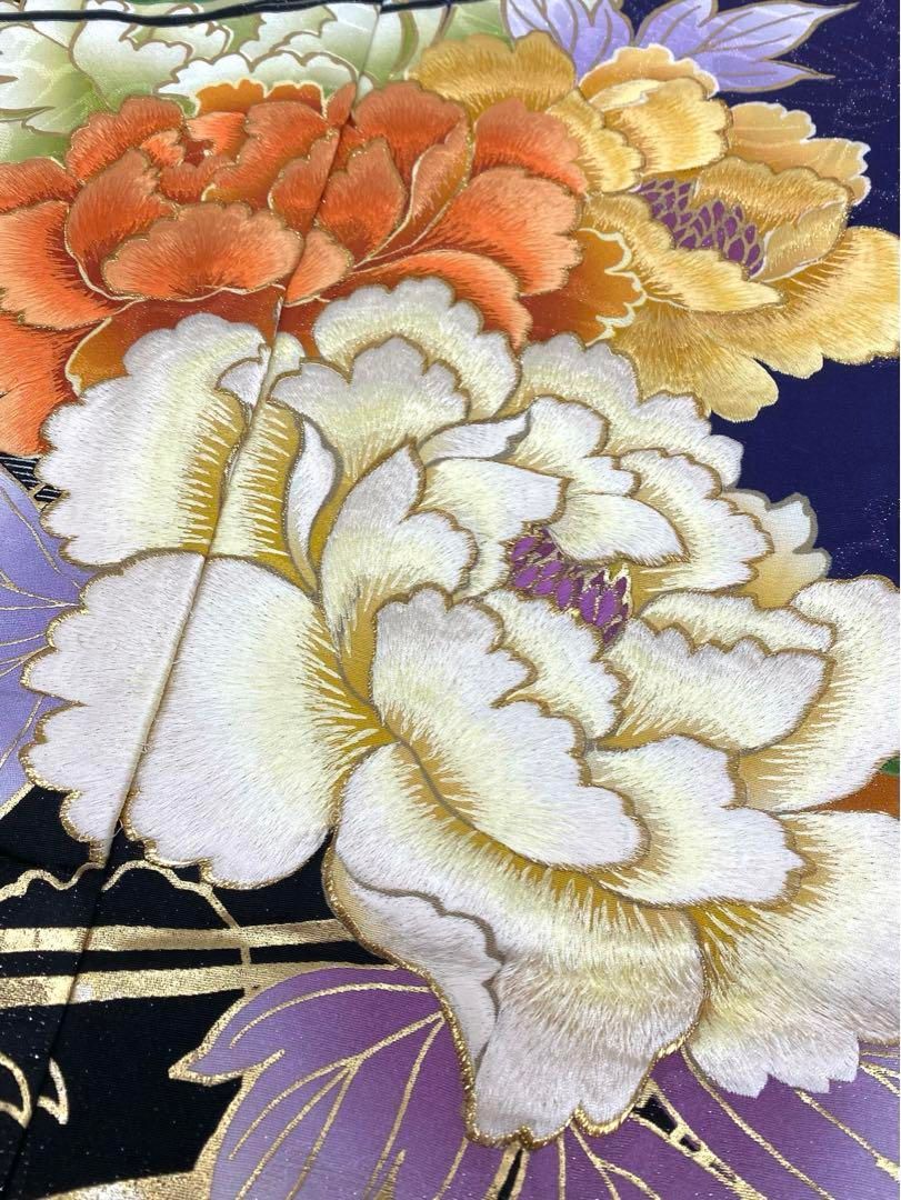 振袖 RORA 仮絵羽 銀通し 刺繍 金彩 大輪 正絹 未仕立て品 八掛付き