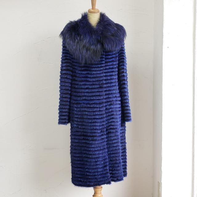 超美品 ゼルパリ ZELE PARIS ☆ ミンクファー ロングコート 38 ブルー