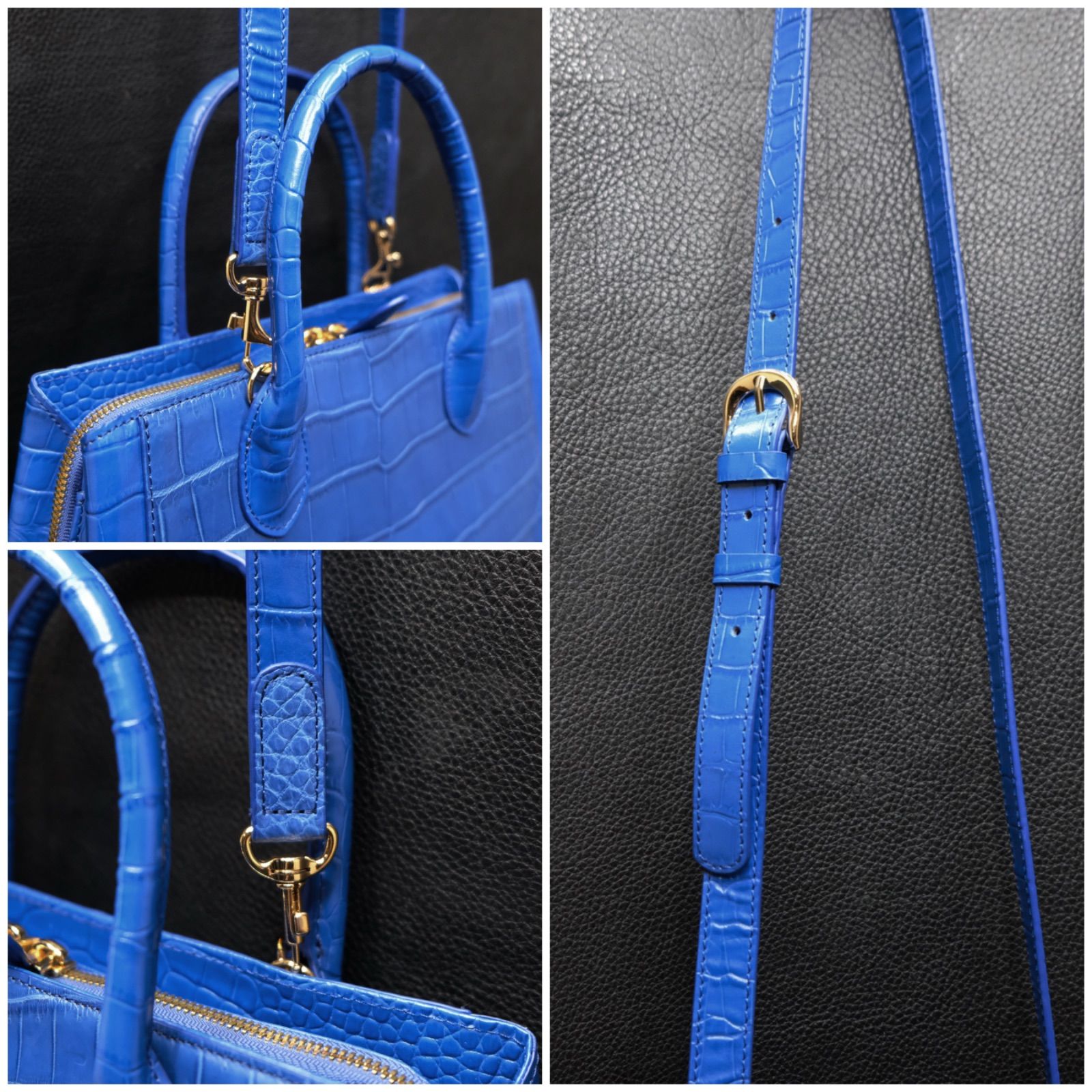 三京商会 クロコダイル＆牛革型押し ハンドバッグ 2way