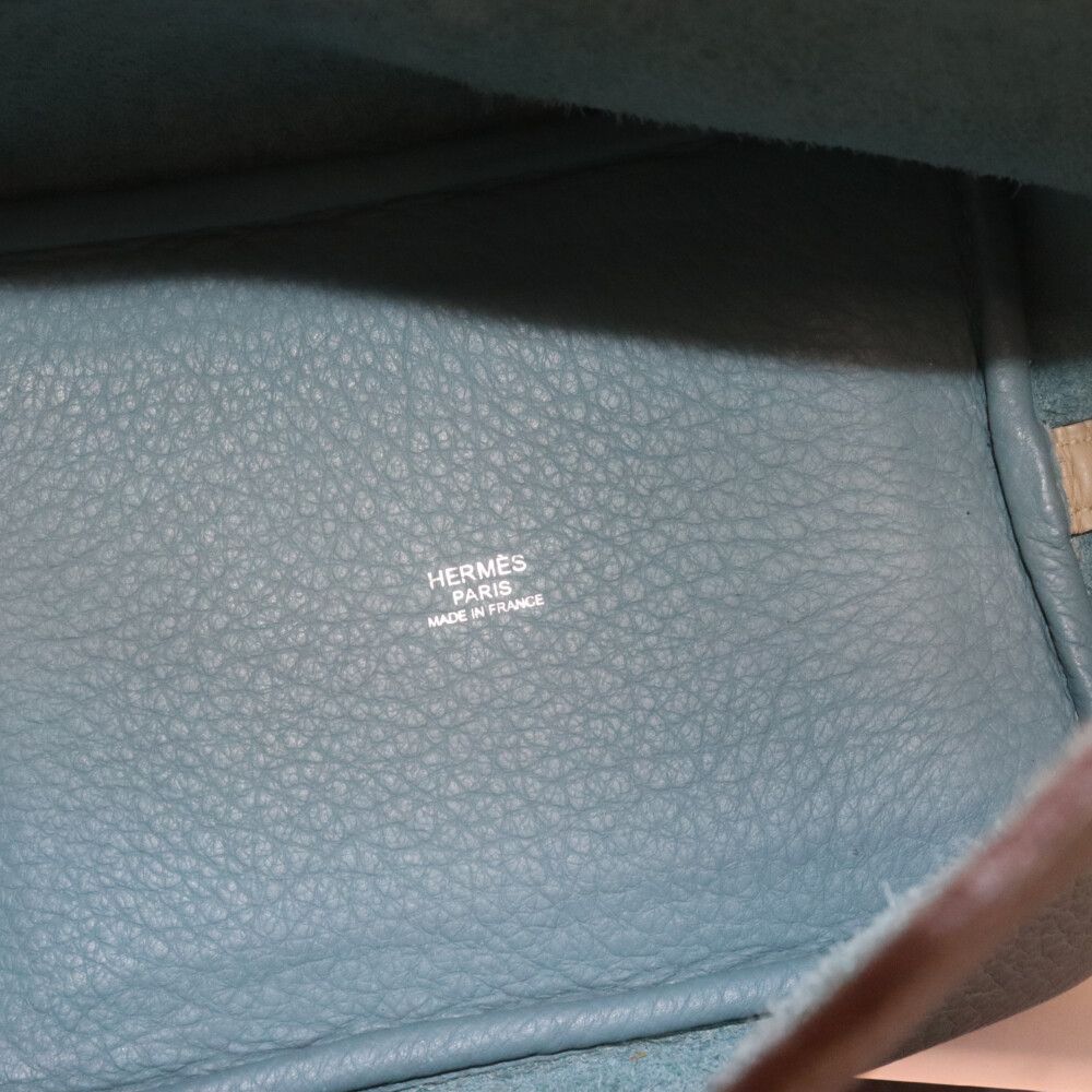 HERMES エルメス ピコタン PM バイカラー シエル パーシュミン シルバー金具□M刻印 トリヨンクレマンス ハンドバッグ ブルー/ベージュ HERMES (エルメス) ピコタン PM バイカラー シエル パーシュミン