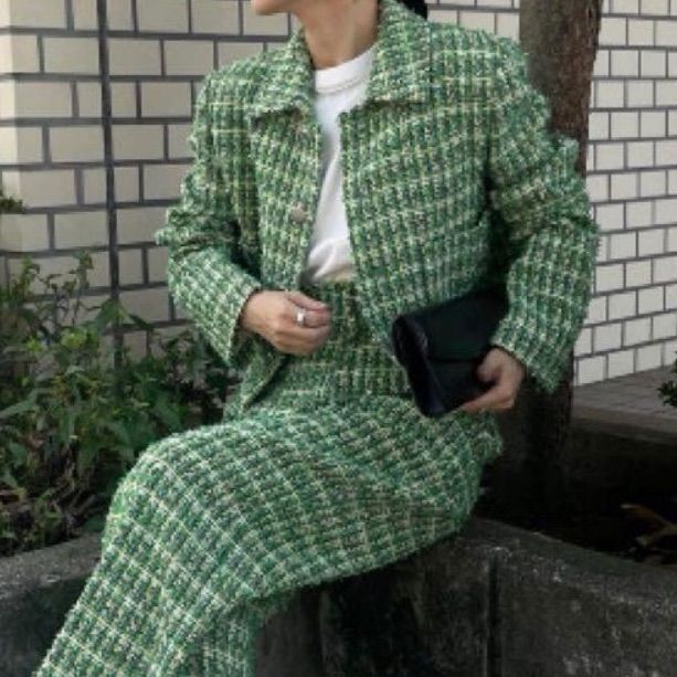 AMERI アメリ PLAYFUL TWEED JACKET ツイードジャケット MIXツイード 上着 アウター 羽織り クロップド丈 銀ボタン サイズM レディース 春 秋 グリーン系 有明ガーデンrecollect店 11 No.650H