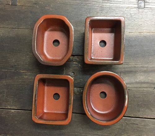 文山 3.5号4点セット 朱泥窯変 さつき鉢 箱入 和風 植木鉢