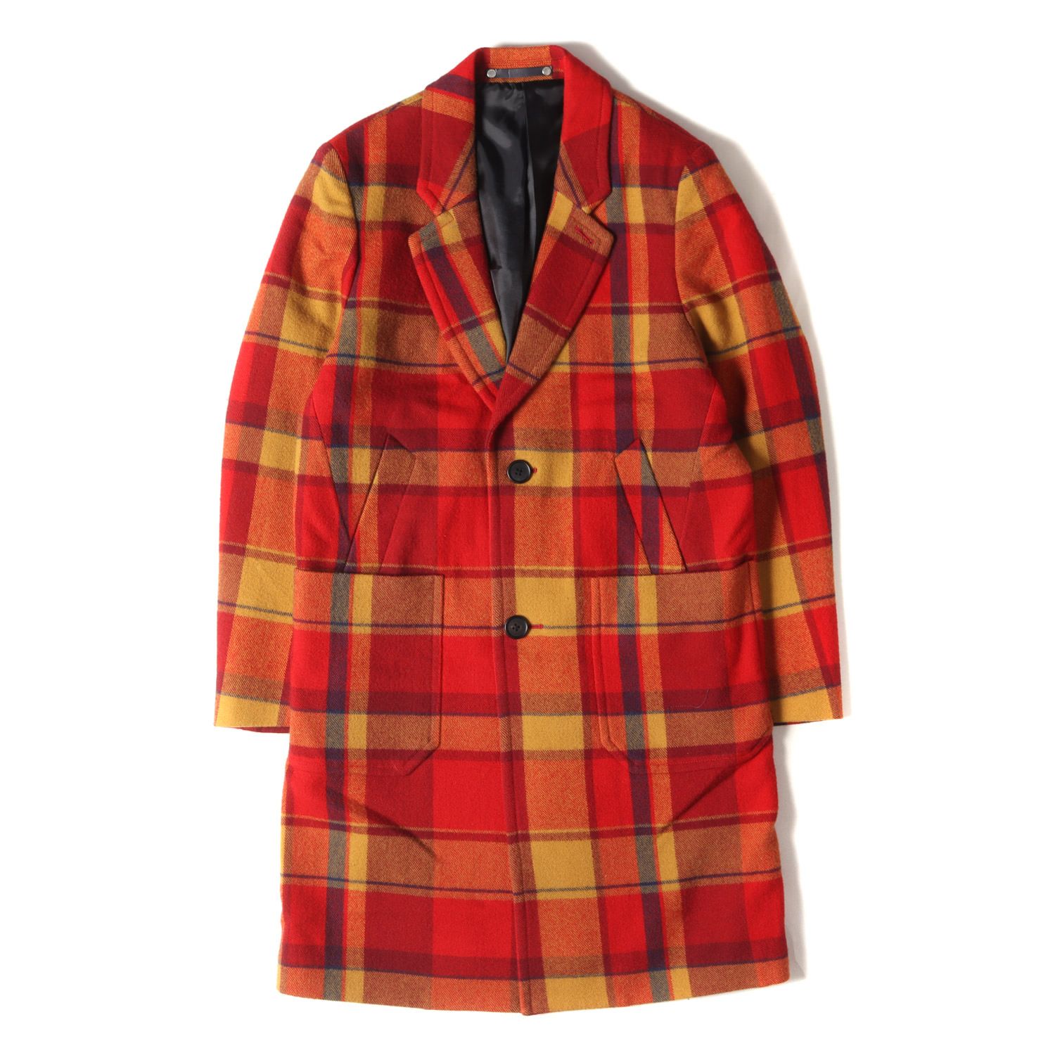 美品 Paul Smith ポールスミス コート サイズ:S ブランケットチェック ウール メルトン チェスターコート BLANKET CHECK  CHESTER COAT ビッグチェック レッド イエロー【メンズ】