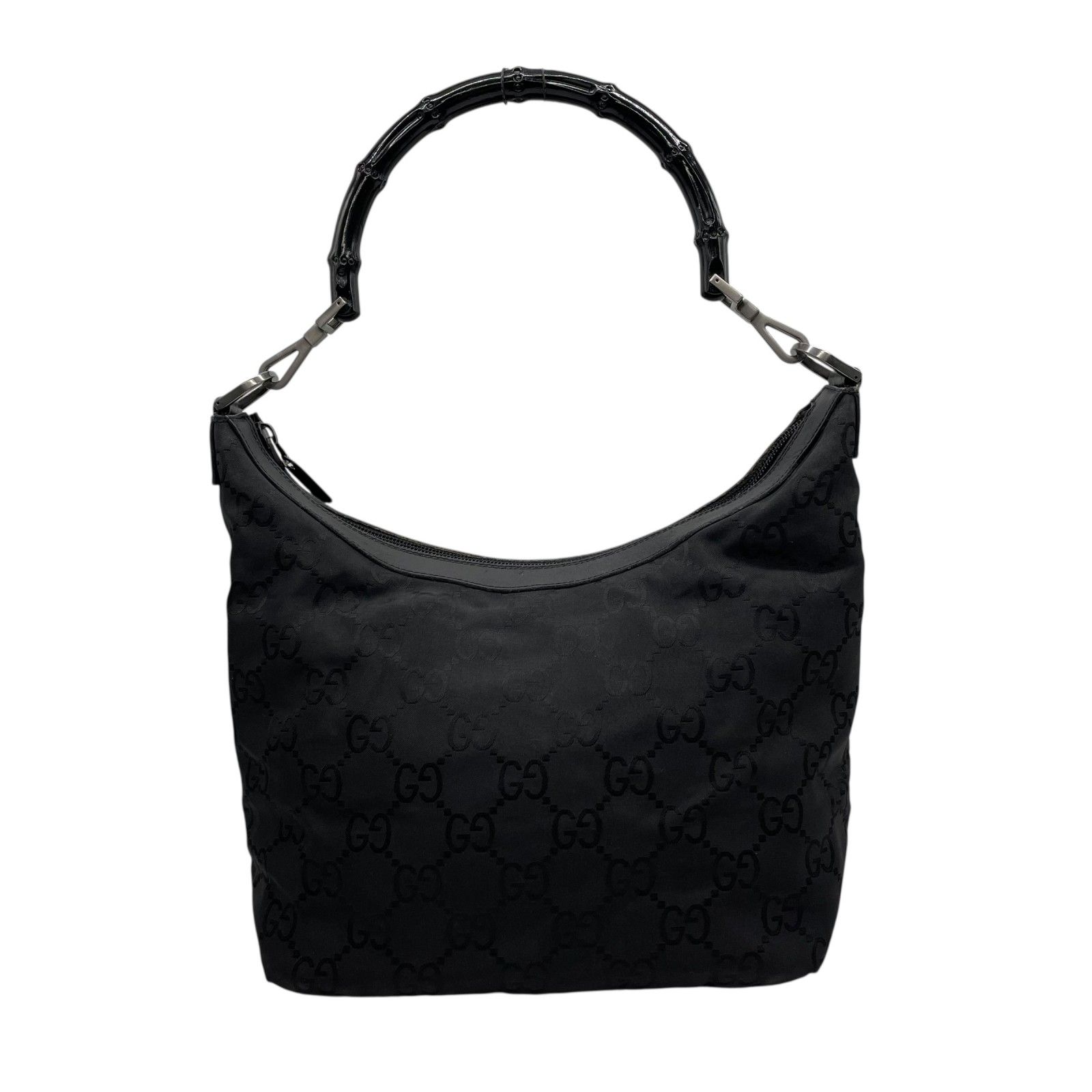 美品✨　グッチ　ハンドバッグ　バンブー　GG ブラック　キャンバスレザー GUCCI グッチ バンブー ハンドバッグ 黒 ブラック シルバー金具