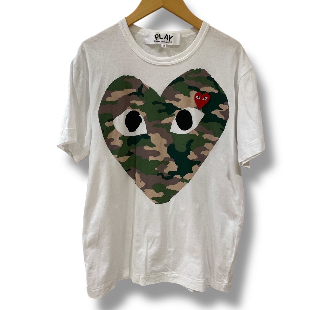 PLAY COMME des GARCONS プレイコムデギャルソン カモフラージュハートTシャツ AZ-T242 迷彩柄 ハートマーク レッドハート Tシャツ 半袖 ホワイト 白 M レディース 夏 ゴーゴー古着セントラルパーク名古屋店NO.675