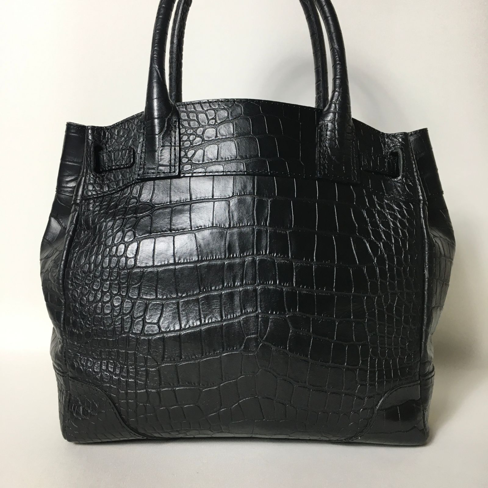 美品ADMJ カデナ 鍵付き クロコ レザー トートバッグ ハンドバッグ