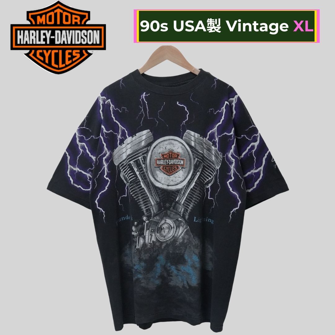 ハーレーダビッドソン Tシャツ XL ブラック USA製 90s サンダー