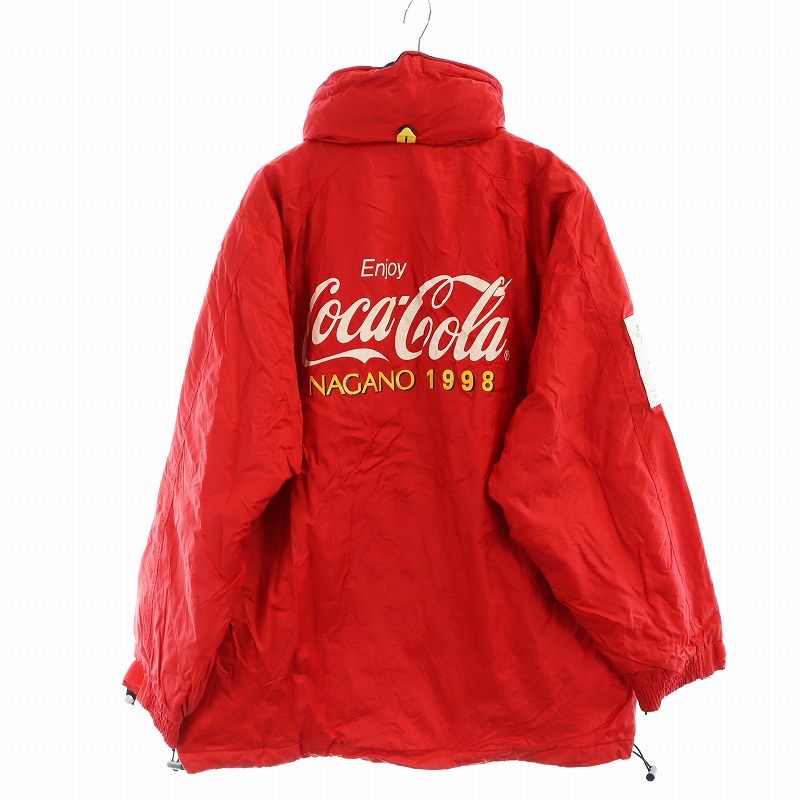 ヴィンテージ 1998年 長野オリンピック Coca-Cola コカコーラ ナイロンジャケット 中綿 裏地キルティング ジップアップ フード ロゴ F 赤 レッド GY18 /MQ