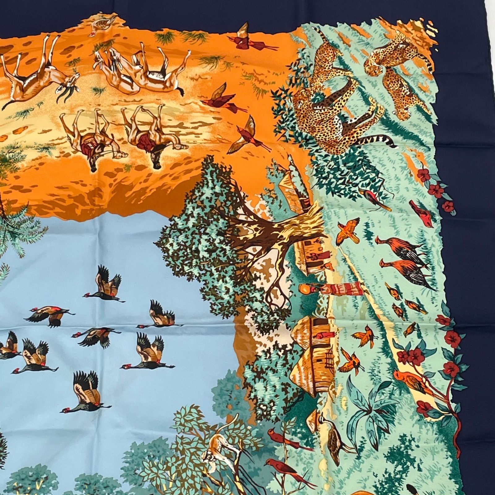 極美品 HERMES エルメス スカーフ カレ90 AFRICA アフリカ ネイビー 