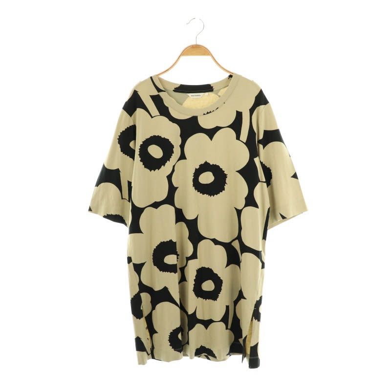 マリメッコ marimekko COUR UNIKKO チュニック カットソー 七分袖 M ベージュ ブラック |DF OS