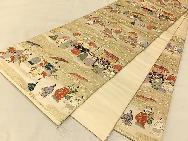 袋帯 正絹 金糸織り込み 大名行列 六通 T-6499 Yahoo!オークション -「大名行列」(袋帯) (帯)の落札相場・落札価格