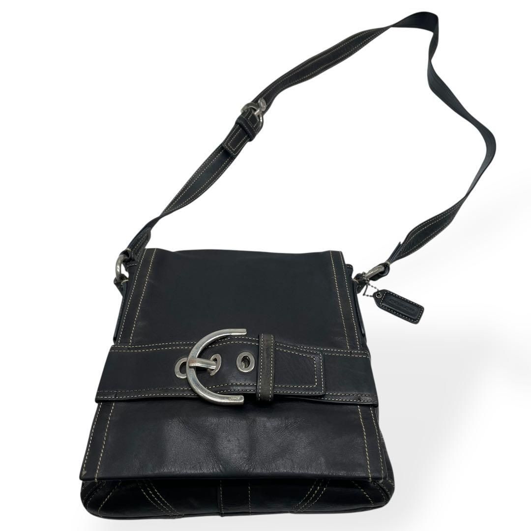 美品 希少 COACH コーチ ショルダーバッグ レザー ブラック 8A07