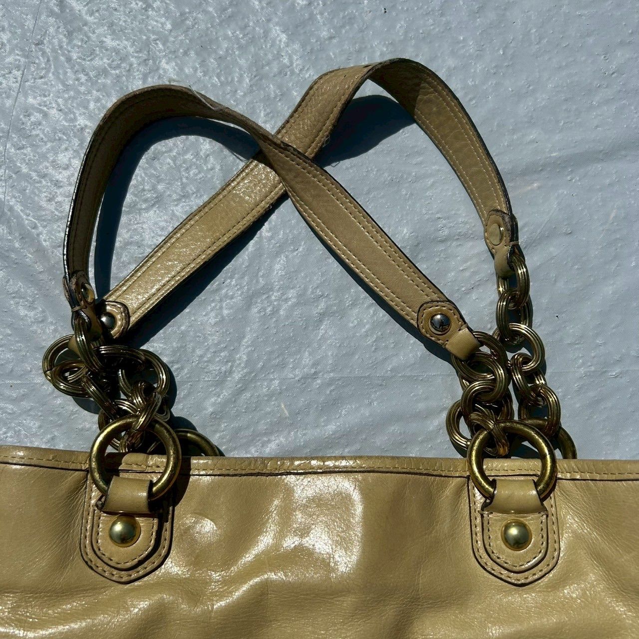 COACH コーチ ポピー 17924 ベージュ レザー プッシュロック トート 