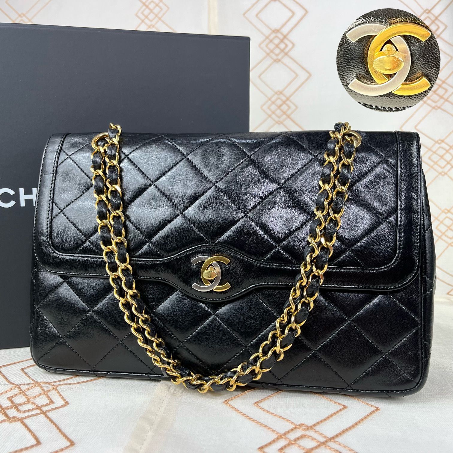 CHANEL シャネル マトラッセ 25 ラムスキン レザー Wチェーン W 
